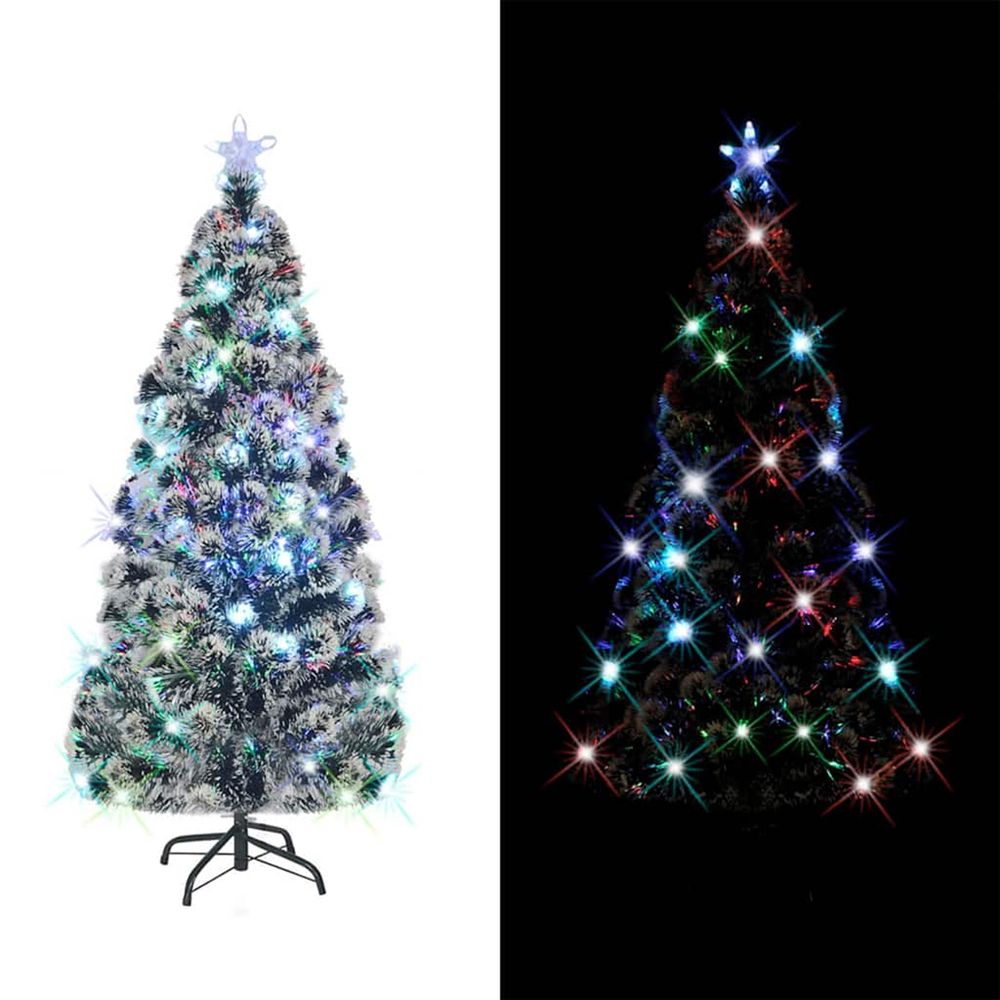 Arbre de noël pré-éclairé vert et blanc 150 cm fibre optique