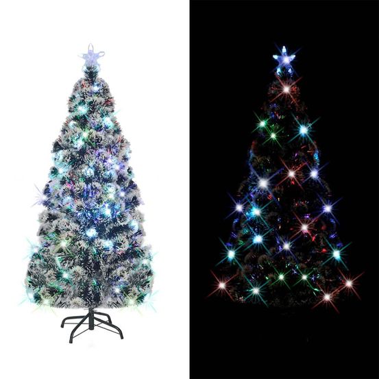 Arbre de noël pré-éclairé vert et blanc 150 cm fibre optique