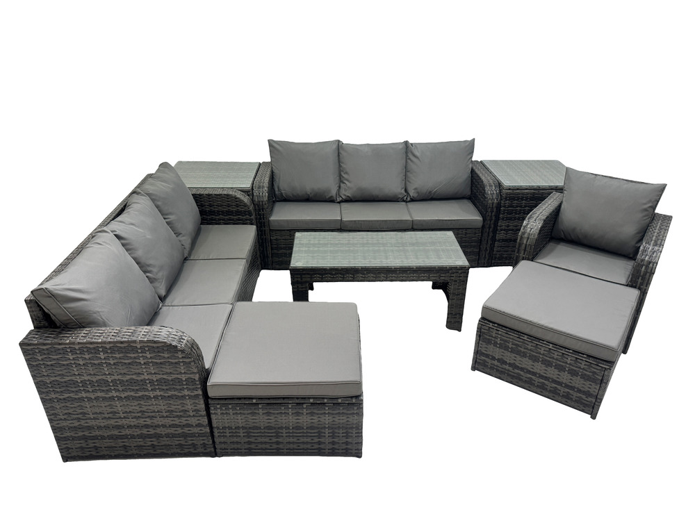 Ensemble de canapés en rotin 9 places salon de jardin avec table basse canapé 3 places 2 tables d'appoint 2 grand tabourets