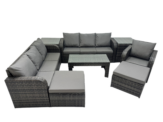 Ensemble de canapés en rotin 9 places salon de jardin avec table basse canapé 3 places 2 tables d'appoint 2 grand tabourets