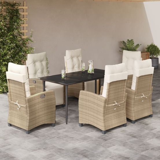 Ensemble à manger de jardin et coussins 7 pcs beige poly rotin