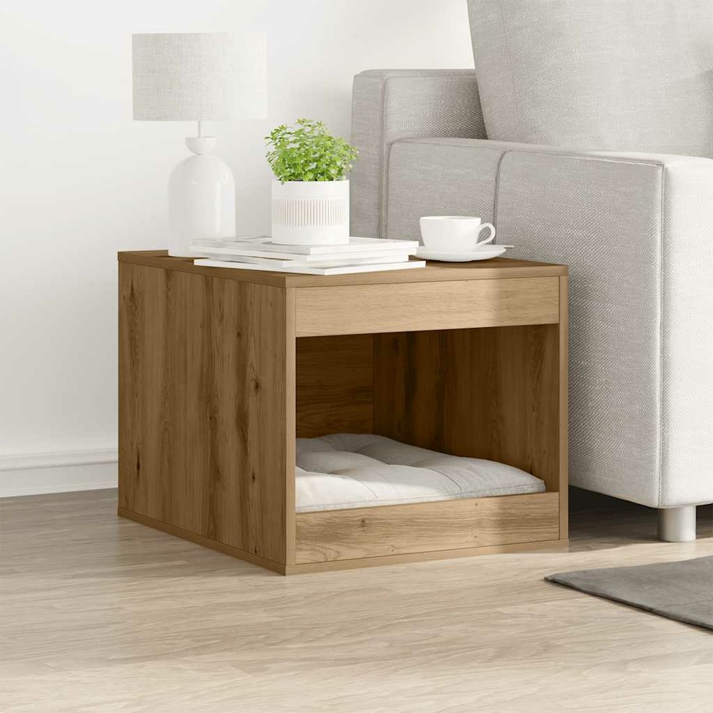 Meuble de bac à litière pour chat chêne artisanal 47x59x42 cm