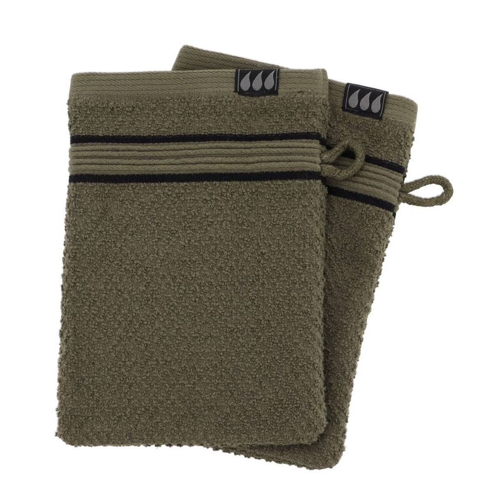 Set de 2 gants de toilette 15x21 cm 100% coton - kaki/noir