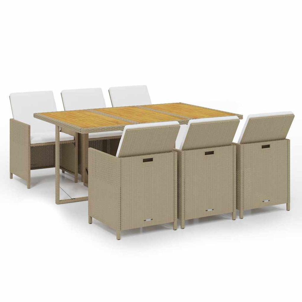 Ensemble à manger de jardin et coussins 7 pcs poly rotin beige