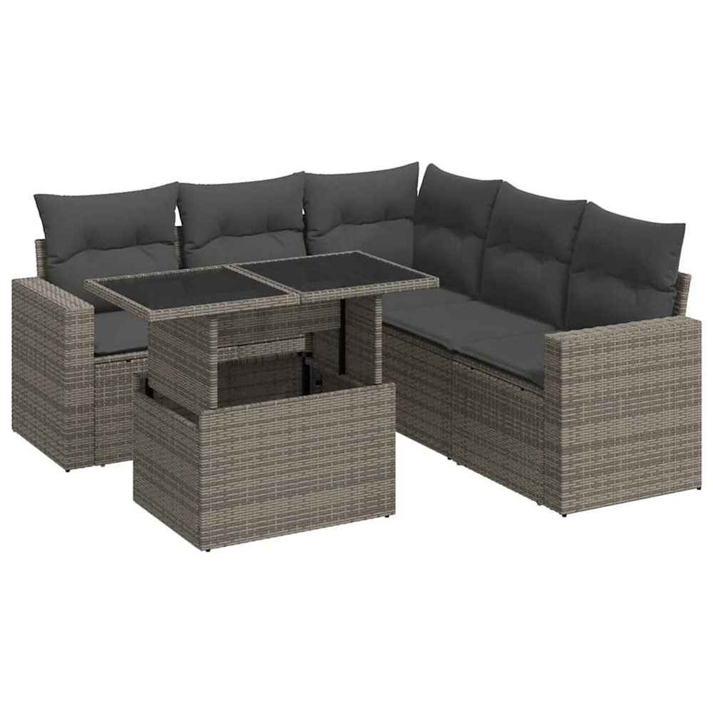 Salon de jardin 6 pcs avec coussins gris résine tressée