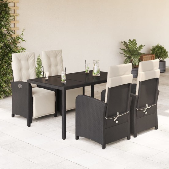 Ensemble à manger de jardin coussins 5pcs noir résine tressée