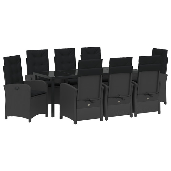 Ensemble de salle à manger de jardin 9 pièces avec coussins en rattan noir