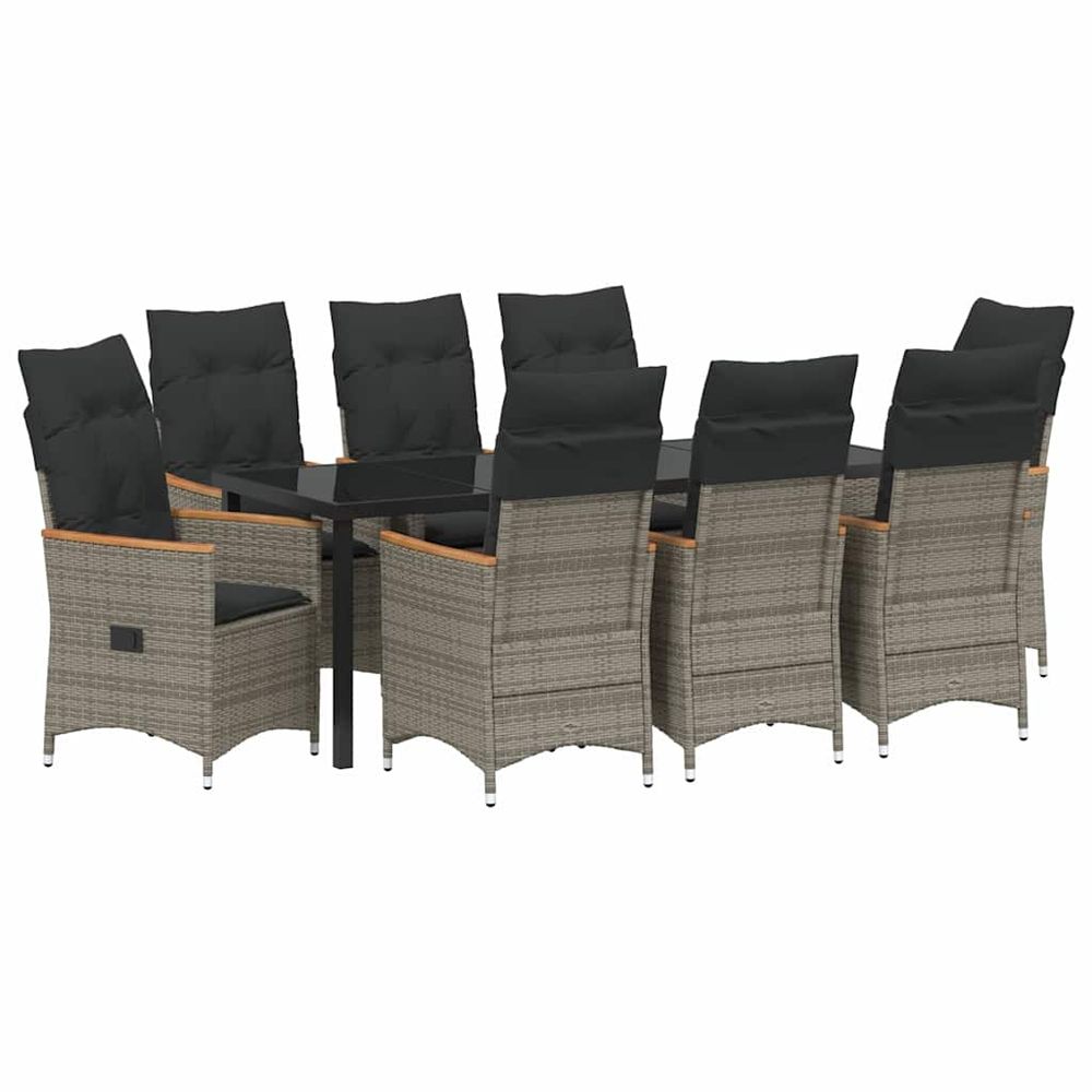 Ensemble de salle à manger pour jardin 9 pc gris polyrotin
