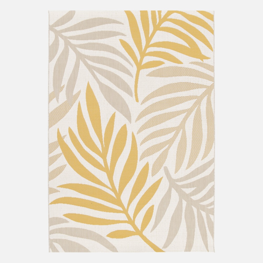 Tapis intérieur/extérieur motif végétal beige et moutarde, polyester recyclé