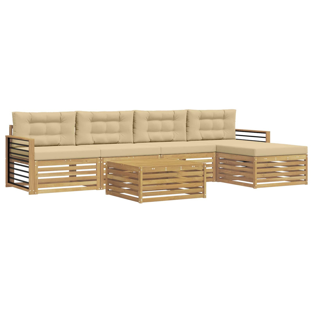 Ensemble de canapés d'extérieur 7 pcs blanc et beige polyester