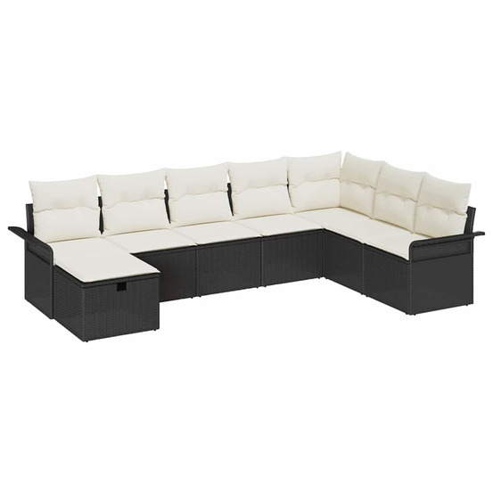 Ensemble de canapé de jardin 8 pcs noir et crème polyrotin