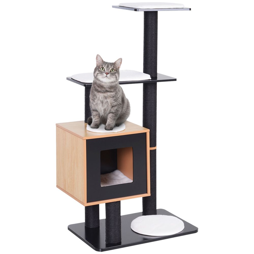 Centre activités chat bois pour félin griffoir design contemporain 120cm noir
