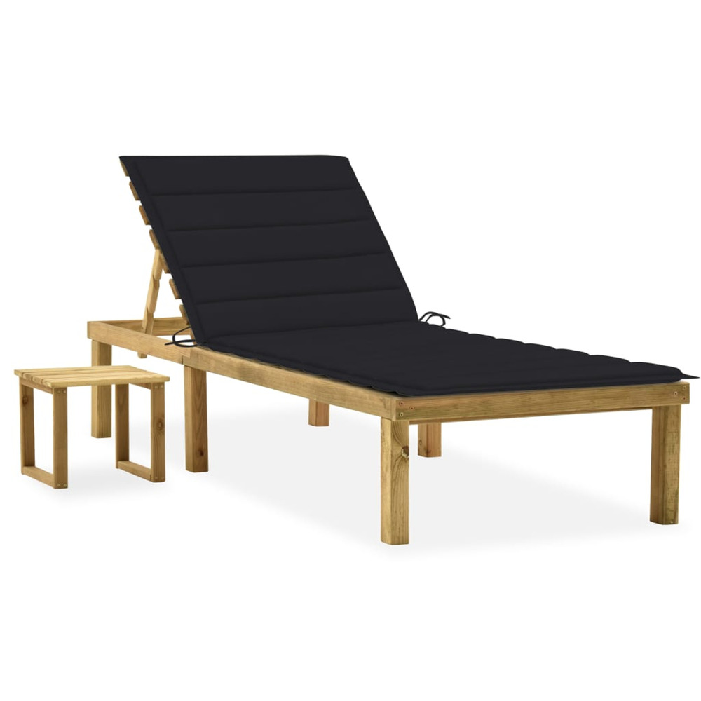 Chaise longue de jardin avec table et coussin pin imprégné bain de soleil