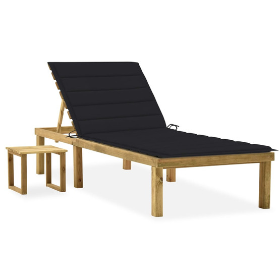 Chaise longue de jardin avec table et coussin pin imprégné bain de soleil