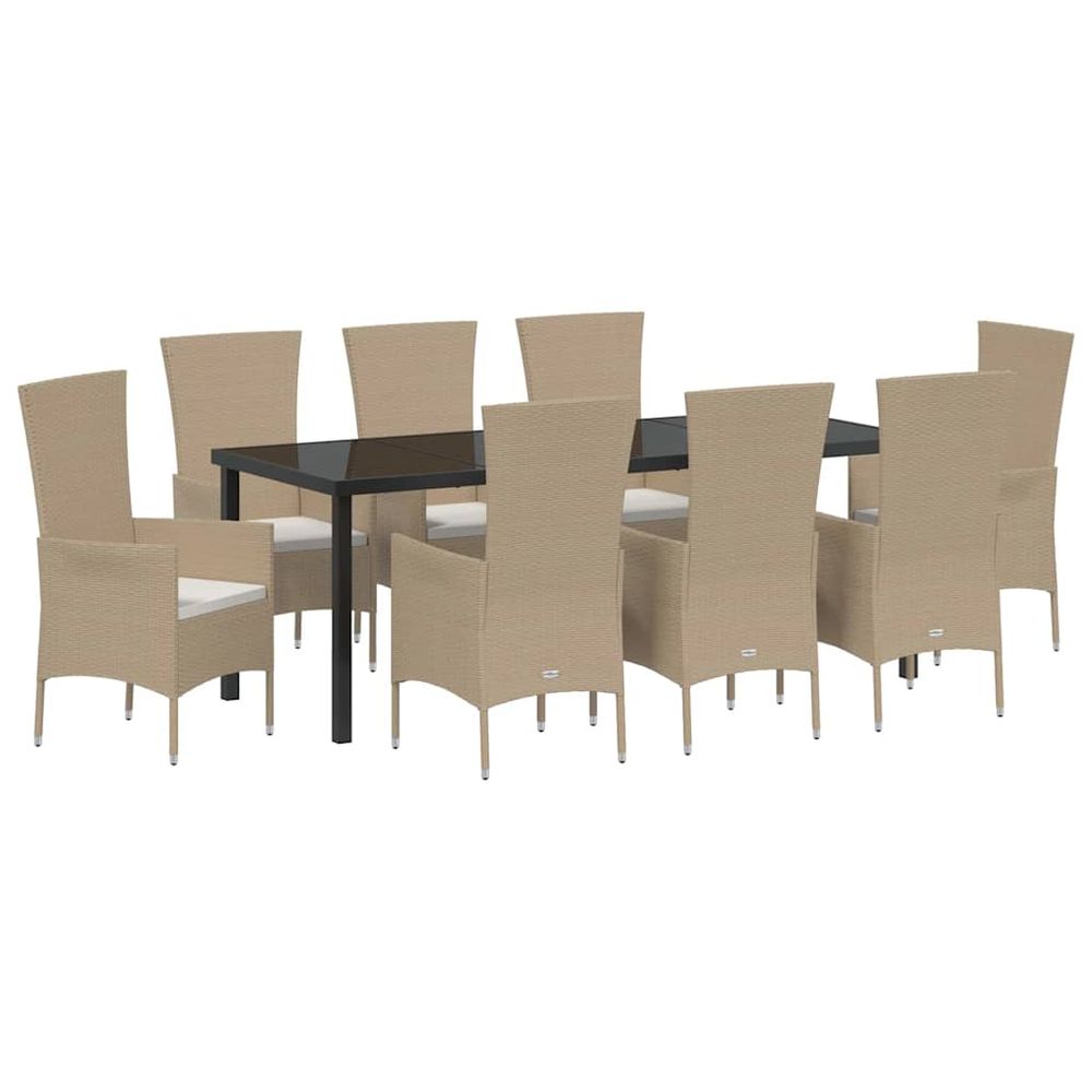 Ensemble de salle à manger pour jardin 9 pc beige polyrotin