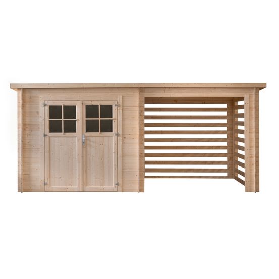 Abri de jardin double espace, bois brut, 10.5m², 4790 x 2200, ep 19mm, INT046