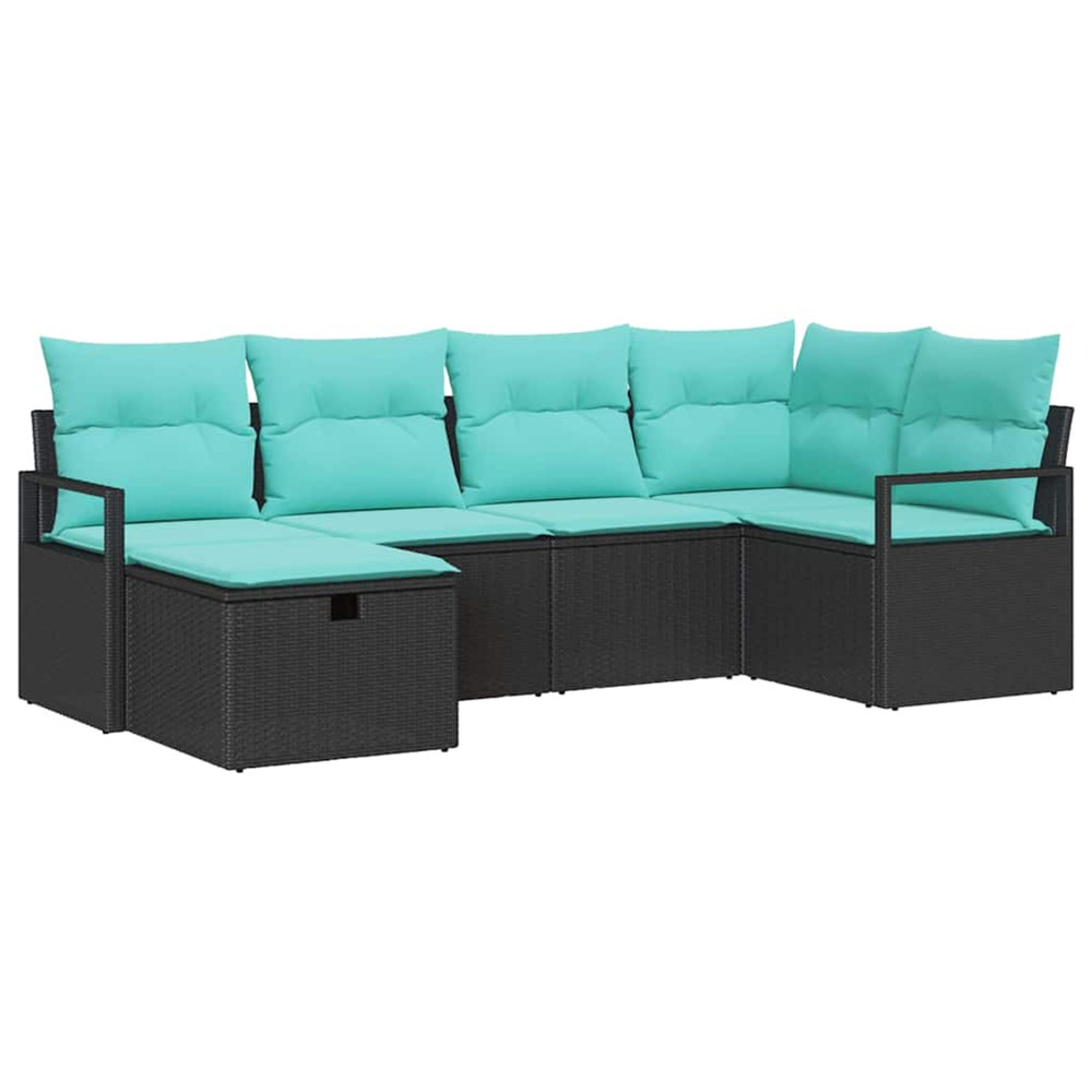Ensemble de canapés 6 pcs noir et turquoise polyrotin