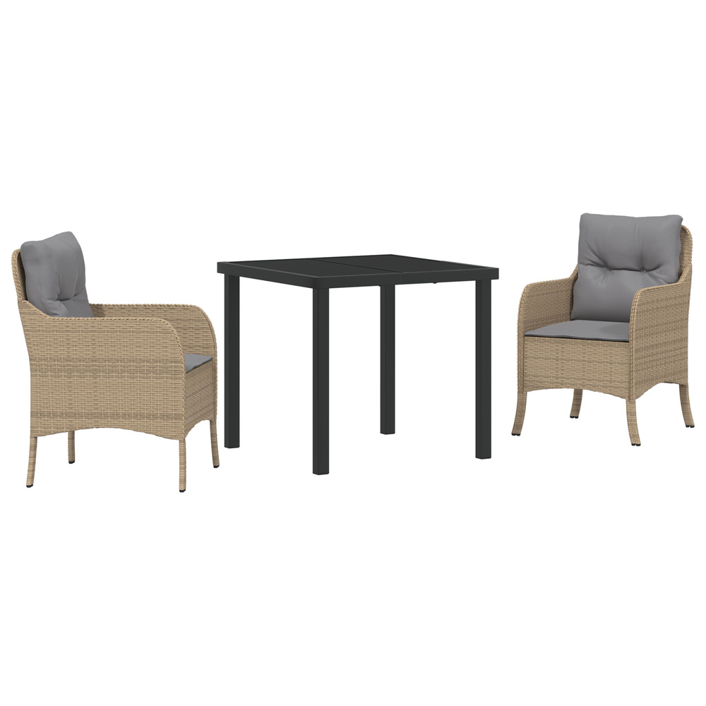 Set de salle à manger de jardin 3 pièces avec coussins beige rattan poly