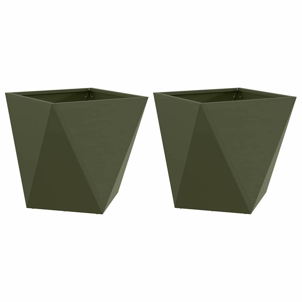 Jardinière d'extérieur 2 pc vert olive 40 x 40 x 40 cm acier
