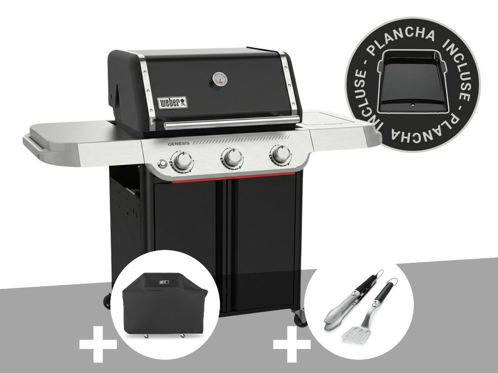 Barbecue à gaz genesis e-315w plancha + housse + kit ustensiles premium 2 pièces