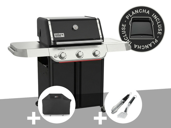 Barbecue à gaz genesis e-315w plancha + housse + kit ustensiles premium 2 pièces