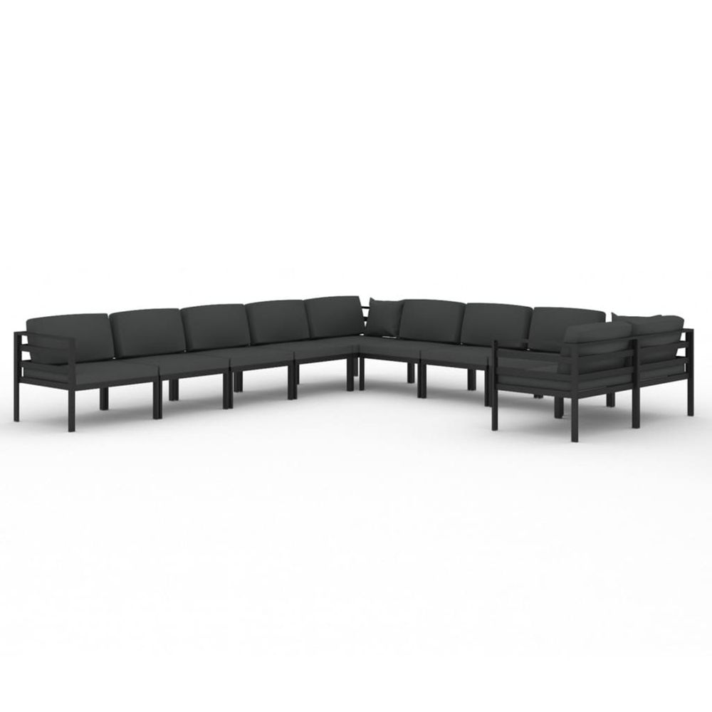 Salon de jardin 10 pcs avec coussins aluminium anthracite