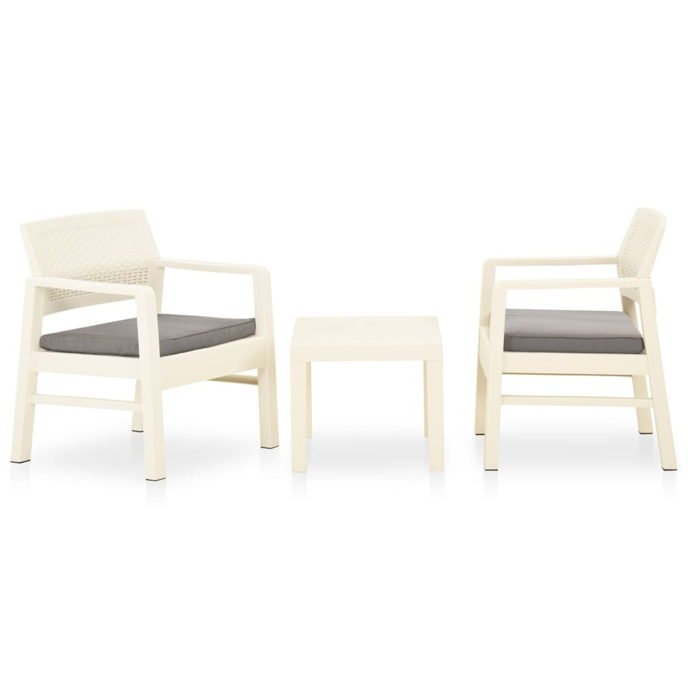 Salon de jardin 3 pcs avec coussins plastique blanc