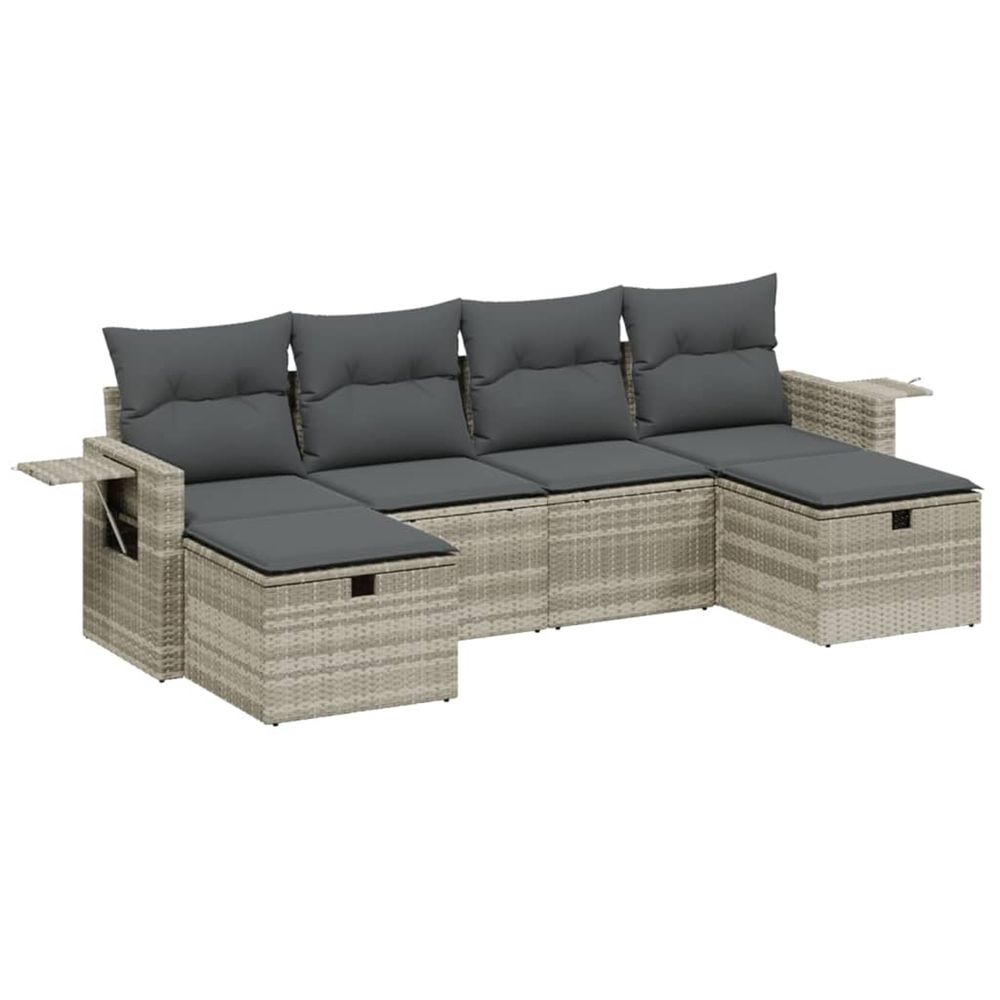 Salon de jardin 6 pcs avec coussins gris clair résine tressée