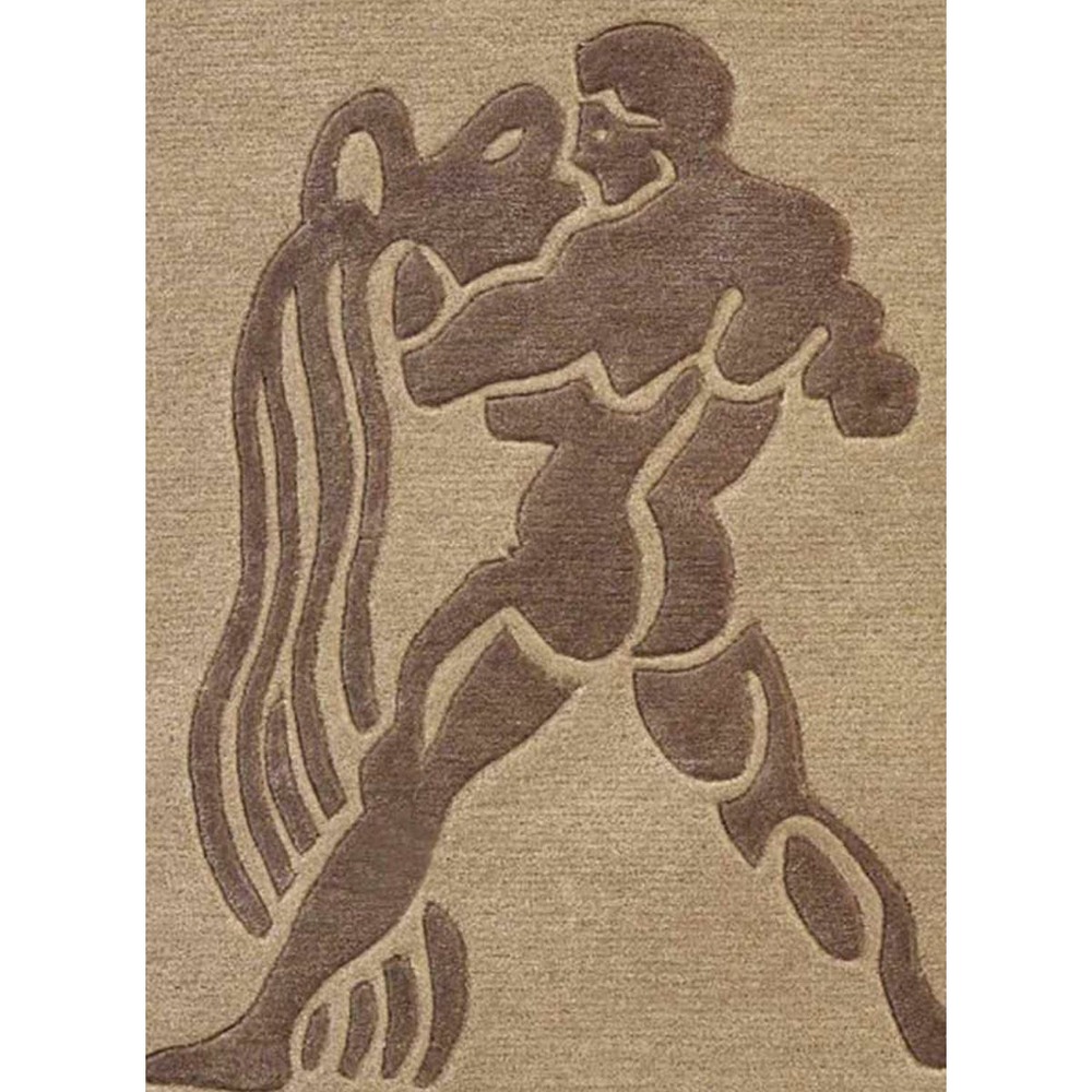 Tapis entrée 70x130 fait main en laine beige rectangle motif géométrique rius