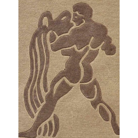 Tapis entrée 70x130 fait main en laine beige rectangle motif géométrique rius