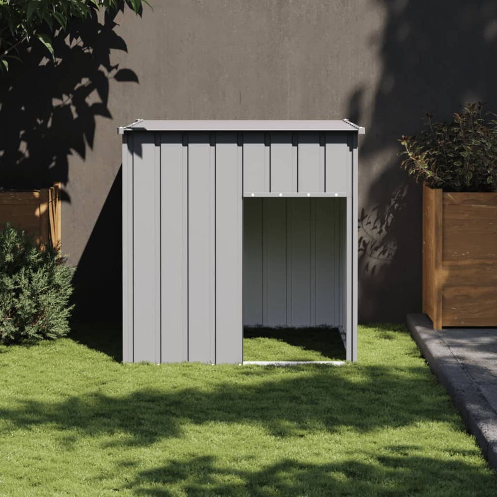 Niche extérieure pour chien en acier galvanisé avec toit gris clair 110cm