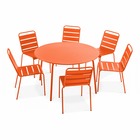 Ensemble table de jardin ronde et 6 chaises en métal orange