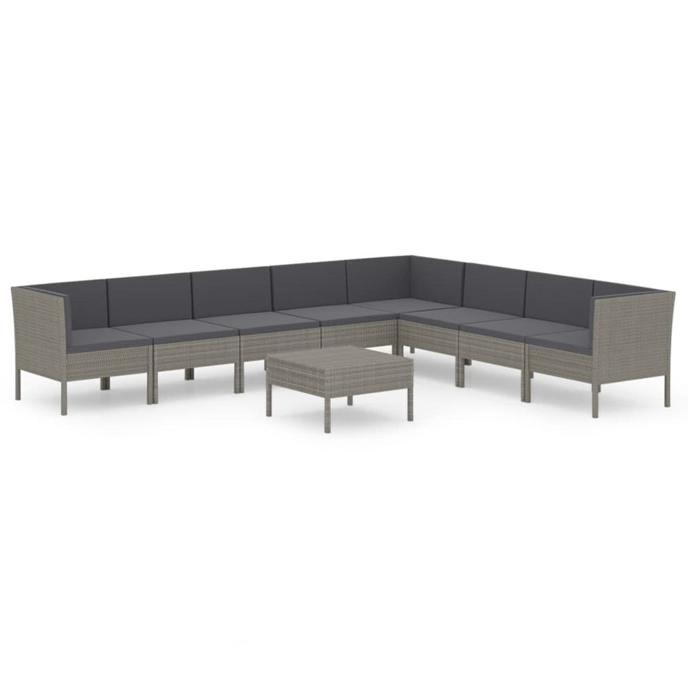 Salon de jardin 9 pcs avec coussins résine tressée gris
