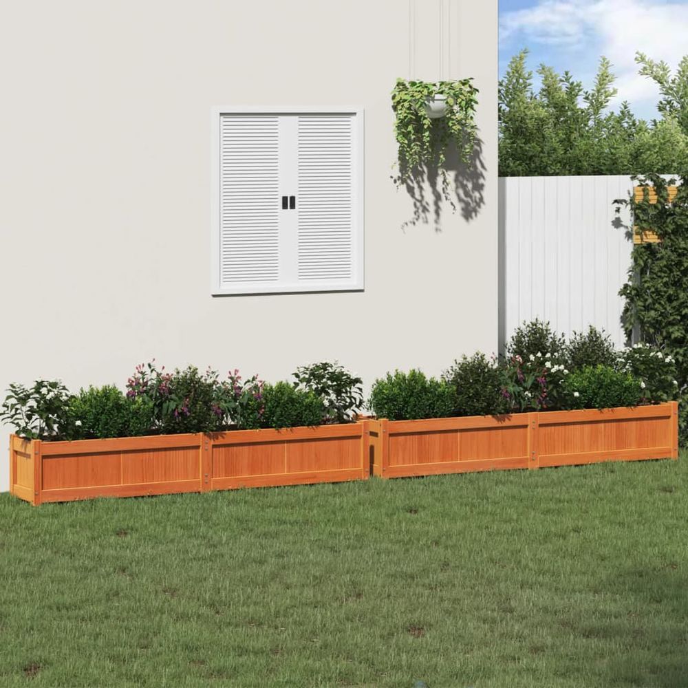 Lot de 2 jardinières pin massif cire marron pour terrasse 180cm