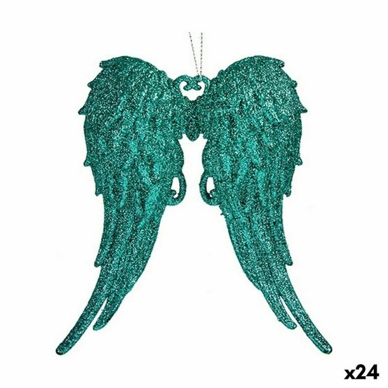 Décorations de noël ailes d'ange vert plastique paillettes 13 x 14,5 x 2,5 cm (24 unités)