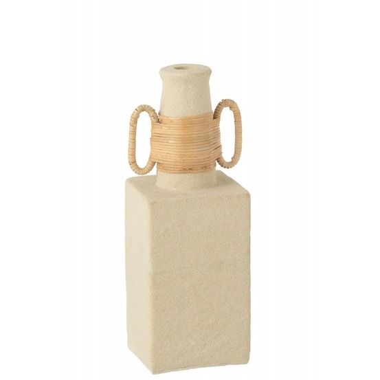 Vase carré avec anses ovales en ciment sable naturel 13x29 cm