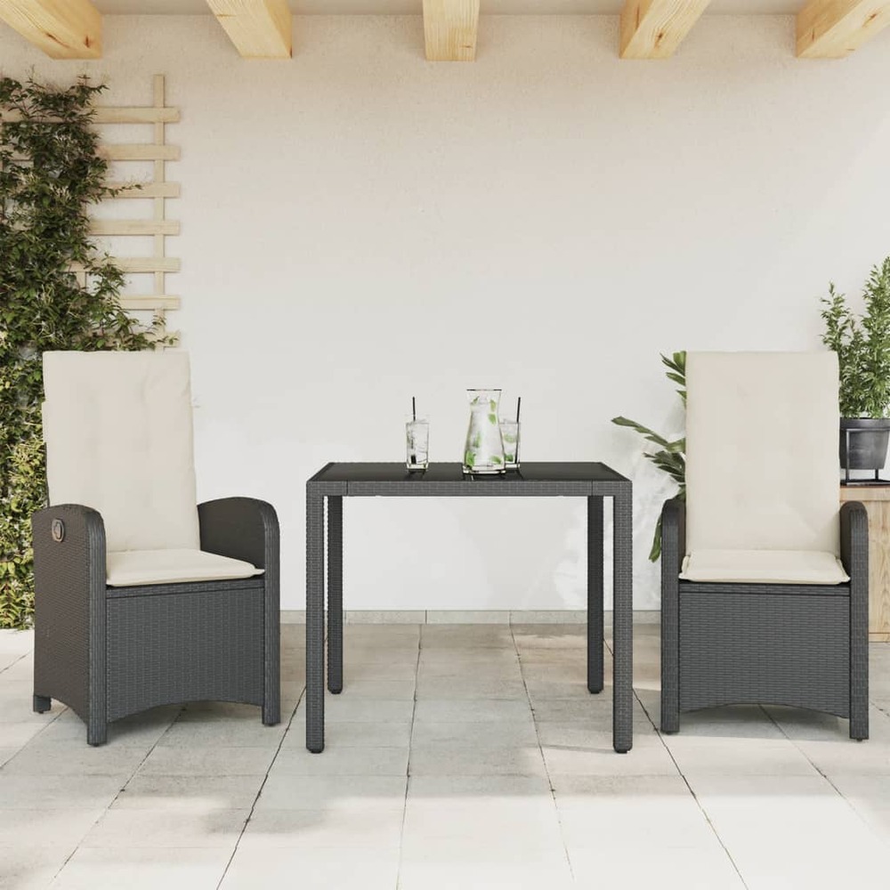 Ensemble à manger de jardin avec coussins 3 pcs noir