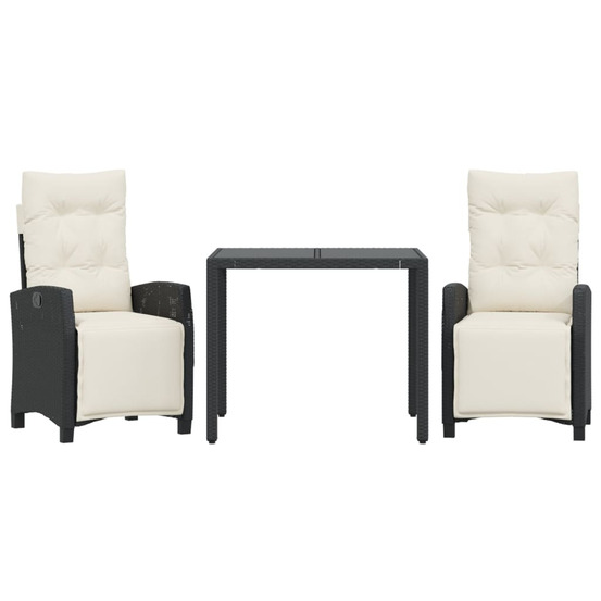 Ensemble à manger de jardin avec coussins 3 pcs noir