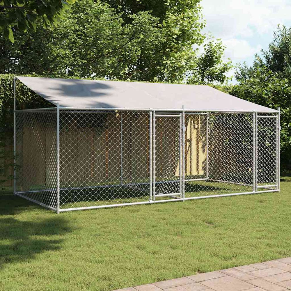 Enclos pour chien acier galvanisé avec toit pour jardin gris 4x2x2m