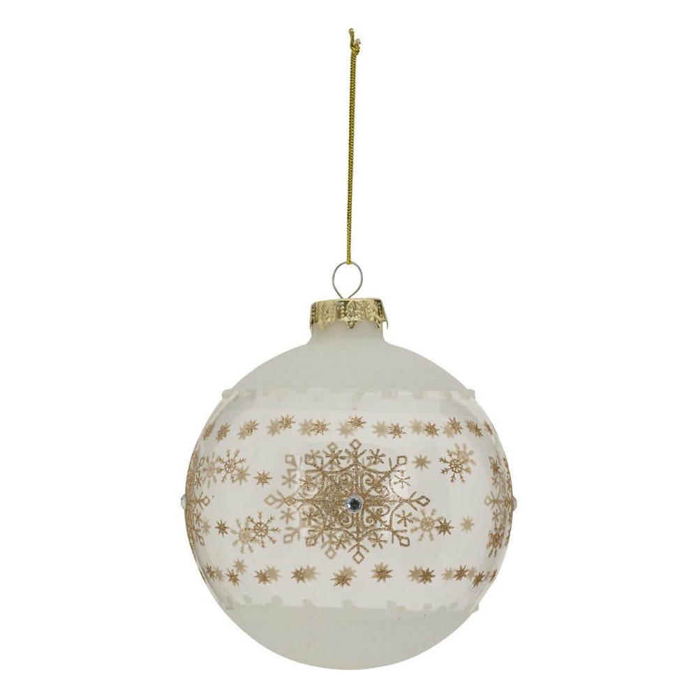 Boule verre flocon doré d.10cm blanc