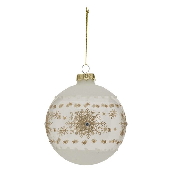 Boule verre flocon doré d.10cm blanc