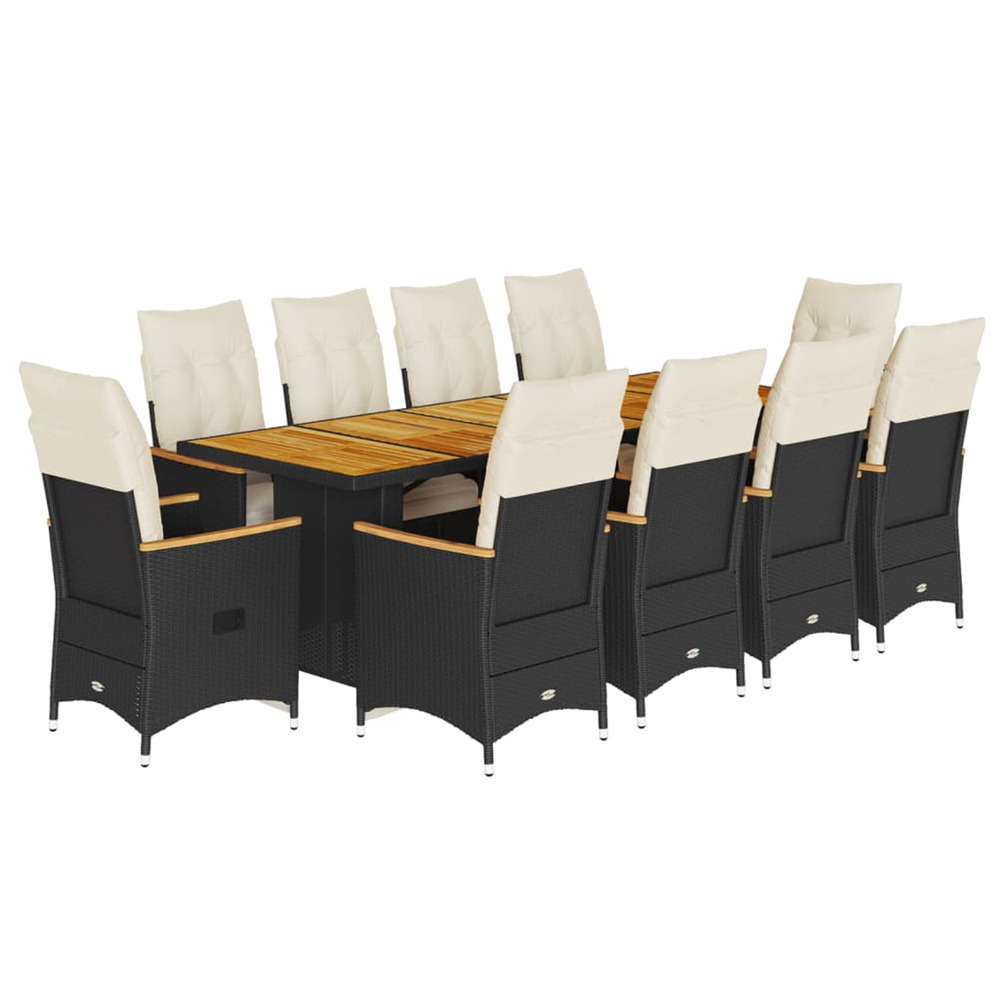 Ensemble de bistro de jardin 11 pcs coussins noir poly rotin