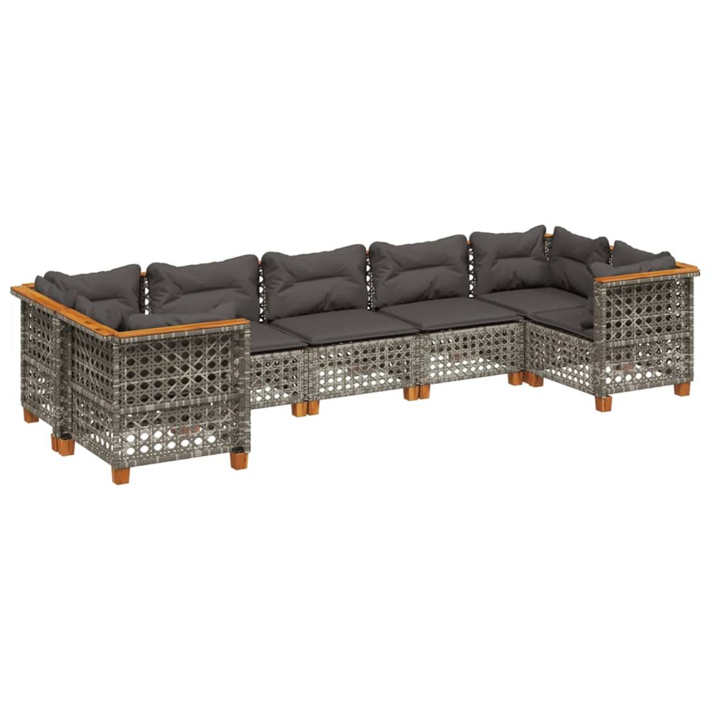 Salon de jardin avec coussins 7 pcs gris résine tressée