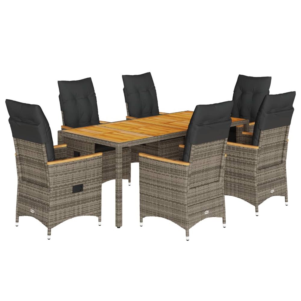 Ensemble à manger de jardin et coussins 7 pcs gris rotin