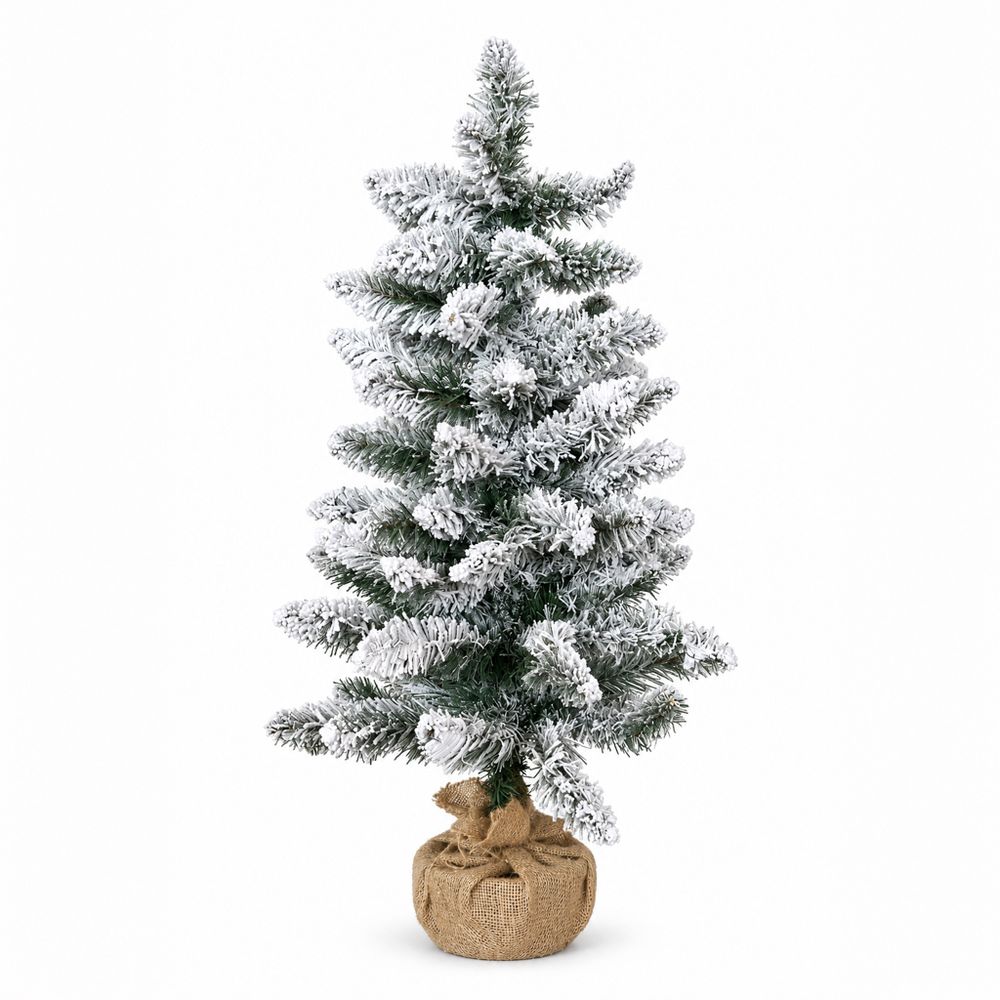 Petit sapin de noël artificiel de table enneigé 81 cm avec pot en jute - frosted - little grove