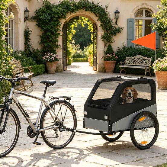 Remorque vélo chien tissu oxford noir gris roues 20 pouces sécurité voyage