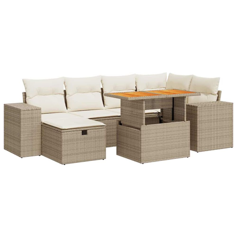 Salon de jardin avec coussins 8 pcs beige résine tressée acacia