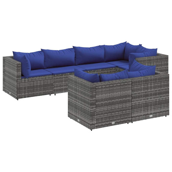 Salon de jardin 7 pcs avec coussins gris résine tressée