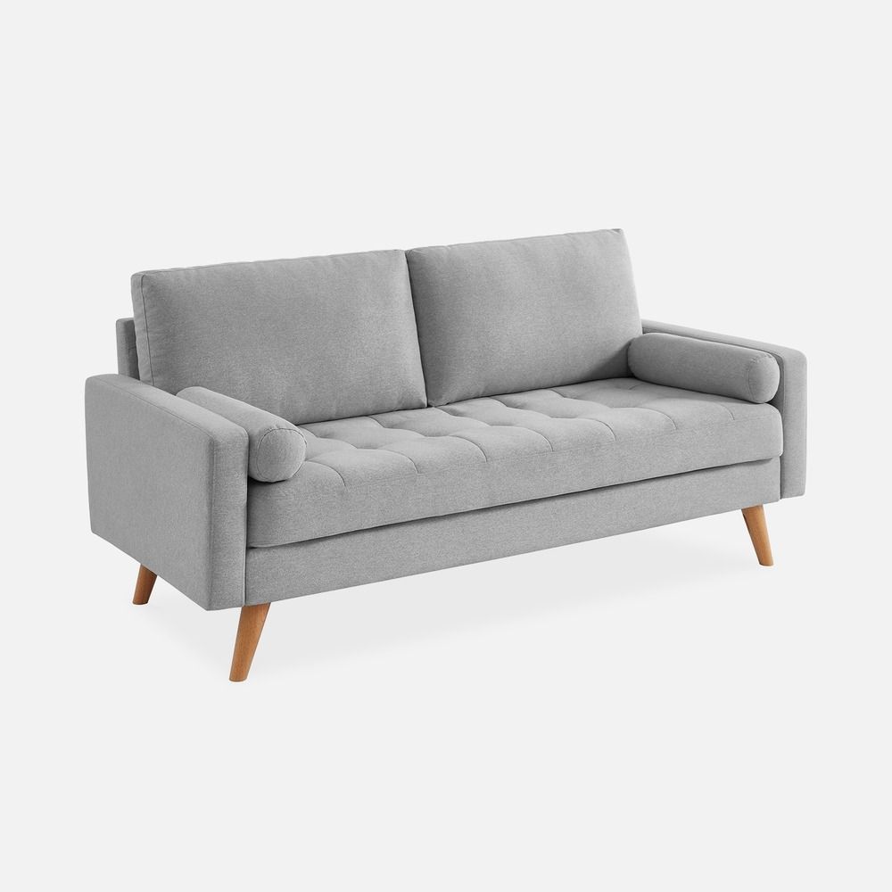 Canapé 3 places scandinave fixe, droit, pieds bois
