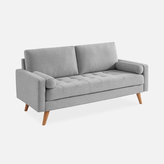 Canapé 3 places scandinave fixe, droit, pieds bois